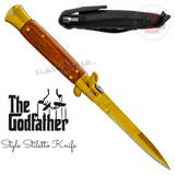 Stiletto Switchblade Knife Automatic Classic Italian Style Godfather Knives - Gold Rosewood Handle (BEST Spring)