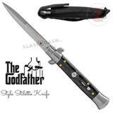Godfather Stiletto Knife Automatic Classic Italian Style Switchblade Knives - Marble Black Pearl (BEST Spring)