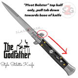 Godfather Stiletto Knife Automatic Classic Italian Style Switchblade Knives - Marble Black Pearl (Pivot Bolster)