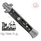 Godfather Stiletto Knife Automatic Classic Italian Style Switchblade Knives - Marble Black Pearl Handle (BEST Spring)