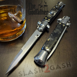 Godfather Stiletto Knife Automatic Classic Italian Style Switchblade Knives - Marble Black Pearl (BEST Spring) slash2gash S2G