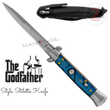 Godfather Stiletto Knife Automatic Classic Italian Style Switchblade Knives - Marble Blue Pearl (BEST Spring)