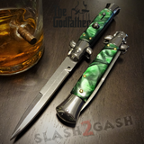 Godfather Stiletto Knife Automatic Classic Italian Style Switchblade Knives - Marble Green Pearl (BEST Spring) slash2gash S2G
