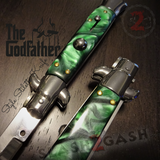 Godfather Stiletto Knife Automatic Classic Italian Style Switchblade Knives - Marble Green Pearl (BEST Spring)