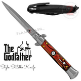 Godfather Stiletto Knife Automatic Classic Italian Style Switchblade Knives - Marble Red Pearl (BEST Spring)