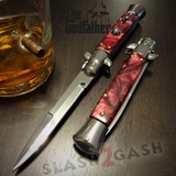 Godfather Stiletto Knife Automatic Classic Italian Style Switchblade Knives - Marble Red Pearl (BEST Spring) slash2gash S2G