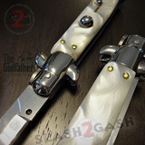 Godfather Stiletto Knife Automatic Classic Italian Style Switchblade Knives - Marble White Pearl (BEST Spring)