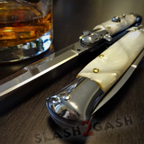 Godfather Stiletto Knife Automatic Classic Italian Style Switchblade Knives - Marble White Pearl (BEST Spring)