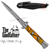 Godfather Stiletto Knife Automatic Classic Italian Style Switchblade Knives - Marble Yellow Pearl (BEST Spring)