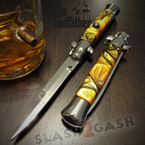 Godfather Stiletto Knife Automatic Classic Italian Style Switchblade Knives - Marble Yellow Pearl (BEST Spring) slash2gash S2G