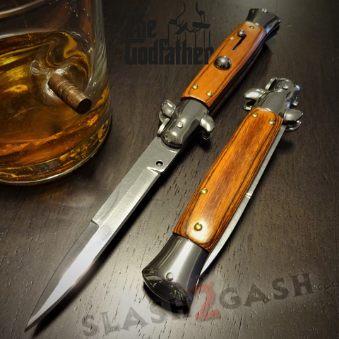 Godfather Stiletto Knife Italian Style Classic Switchblade Automatic Knives - Rosewood (UPGRADED Spring)