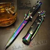 Godfather Stiletto Knife Automatic Classic Italian Style Switchblade Knives - Titanium Rainbow Marble Black Pearl (BEST Spring) slash2gash S2G