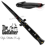 Black Blade Stiletto Switchblade Knife Automatic Classic Italian Style Godfather Knives - Solid Black Handle (BEST Spring)
