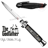 Stiletto Switchblade Automatic Classic Italian Style Godfather Knives - Black Wood Handle (BEST Spring)