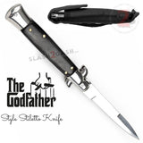 The Godfather Italian Stiletto Automatic Knife Classic Mafia Switchblade - Black Wood