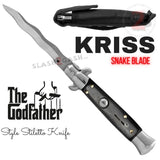 Italian Stiletto Automatic Knife KRISS Switchblade - Snake Blade Wavy, Black Ebony Wood