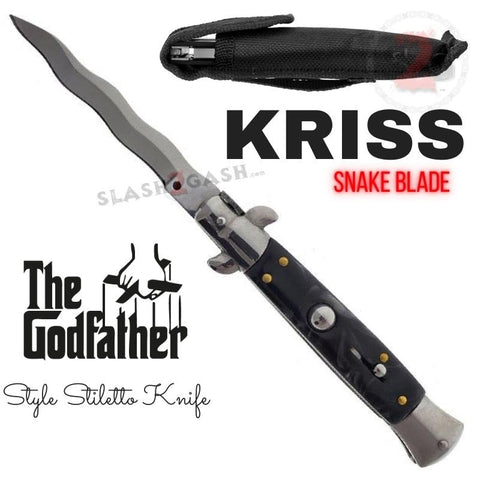 Marble Black Pearl KRISS Switchblade Italian Stiletto Automatic Knife - Snake Blade Wavy