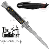 Italian Stiletto Automatic Knife KRISS Switchblade - Snake Blade Wavy, Marble Black Pearl Godfather