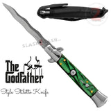 KRISS Switchblade Italian Stiletto Automatic Knife - Snake Blade Wavy, Marble Green Pearl