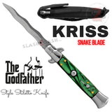 Italian Stiletto Automatic Knife KRISS Switchblade - Snake Blade Wavy, Marble Green Pearl Godfather