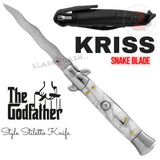 Italian Stiletto Automatic Knife KRISS Switchblade - Snake Blade Wavy, Marble Green Pearl Godfather
