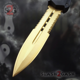 Spartan OTF Knife Black w/ GOLD Serrated Blade Spear - Carbon Fiber S2G Tactical Switchblade Knives *Limited Edition* Automatic