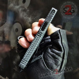 Damascus OTF Knife Carbon Fiber Recon D/A Switchblade - S2G Tactical Automatic Knives Dagger Plain