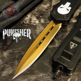 Golden Punisher OTF Knife D/A Skull Switchblade *Limited Edtition* Delta Force Automatic Knives S2G slash2gash
