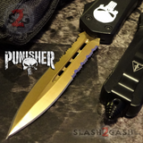 Golden Punisher OTF Knife D/A Skull Switchblade *Limited Edtition* Delta Force Automatic Knives - Serrated S2G slash2gash
