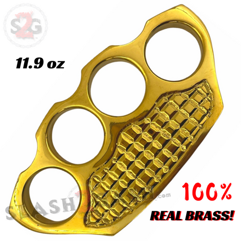Brass Knuckle Duster Grenade Shaped Heavy Duty Paper Weight - 100% Real Brass Cross Hatched Old School