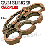 Revolver Pistol Knuckles Copper Gunslinger Belt Buckle Handcuffs Paper Weight w/ Chain Chrome