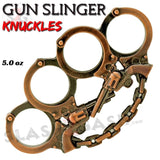 Revolver Pistol Knuckles Copper Gunslinger Belt Buckle Handcuffs Paper Weight w/ Chain Chrome