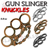 Pistol Revolver Knuckles Gunslinger Belt Buckle Handcuffs Paper Weight w/ Chain - Black silver bronze Wild West