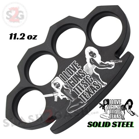 Guns, Tits and Texas - Steam Punk Brass Knuckles Paper Weight - 11.2 oz Solid Steel