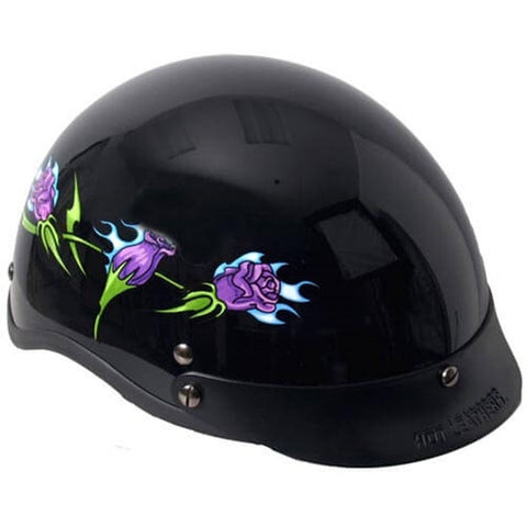 Hot Leathers D.O.T. Lady Purple Roses Gloss Black Finish Motorcycle Helmet