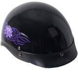 Hot Leathers D.O.T. Lady Purple Lotus Gloss Black Finish Motorcycle Helmet
