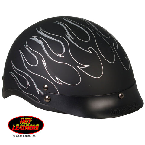 Hot Leathers D.O.T. Reflective Black Flames Matte Finish Motorcycle Helmet