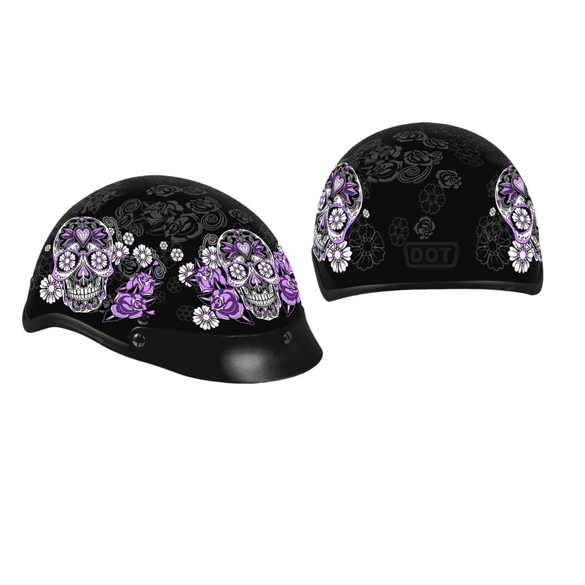 Hot Leathers D.O.T. Sugar Skull Matte Black Finish