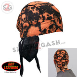 Hot Leathers Ancient Skulls Premium Headwrap Orange Biker Du-Rag