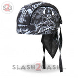 Hot Leathers Death Wings Premium Headwrap "Reaper" Biker Du-Rag Doo Rag Skull Cap