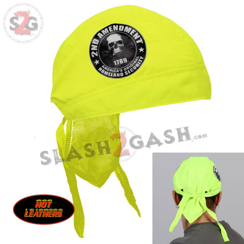 Hot Leathers Safety Green 2nd Amendment Premium Headwrap Hi-Vis Du-Rag Doo Rag Skull Cap