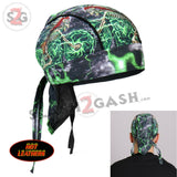 Hot Leathers Skeleton Cycle Premium Headwrap Indian Green Biker Du-Rag Doo Rag Cap