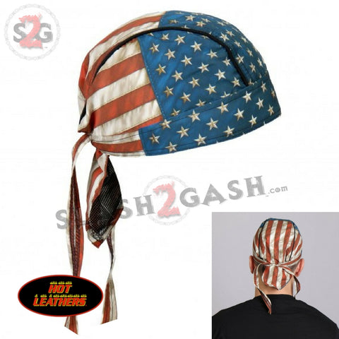 Hot Leathers Distressed American Flag Headwrap Premium Biker Du-Rag Doo Rag Cap