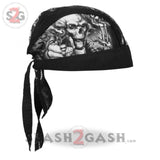 Hot Leathers Smokin Five Skulls Motorcycle Headwrap Skull & Guns Durag/Cap HWH1093