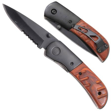 Redwood Hidden Release Dual Action Automatic Knife Serrated Small