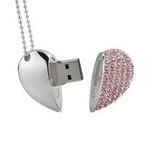 Crystal Heart USB Flash Drive 2.0 Magnetic Necklace 16 GB - 6 Colors Pink