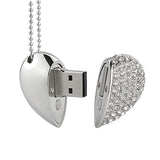 Crystal Heart USB Flash Drive 2.0 Magnetic Necklace 16 GB - 6 Colors Silver