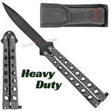 Carbon Fiber Channel Balisong Heavy Duty Butterfly Knife Thick Classic 7 Hole - Black Plain