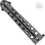 Carbon Fiber Balisong Heavy Duty Butterfly Knife Thick Classic 7 Hole - Black Plain