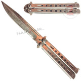 Hi-Tech Butterfly Knife Stainless Steel Cutout Balisong - Silver Serrated